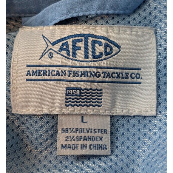 AFTCO Size L Wrangle Fishing Shirt Vented Lightweight Blue Snap Down UPF 50+ - Picture 7 of 12